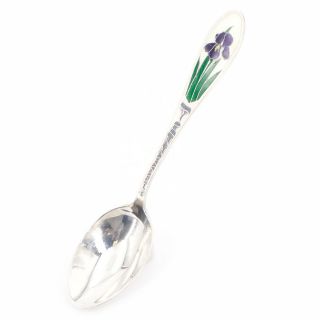 Vtg Sterling Silver - Enamel Iris Flower Floral Demitasse Souvenir Spoon - 9.  5g
