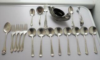 Antique & Vintage Silver Spoons Forks Fish Design Sauce Boat & Sugar Tongs