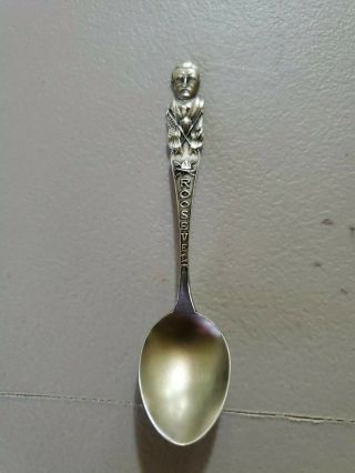 Antique Rare Size 4 1/8 " L Teddy Roosevelt Sterling Silver Souvenir Spoon