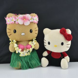 2 Sanrio Hello Kitty Plush,  Hawaiian/polynesian 8 " And Red/black Coveralls 6 "
