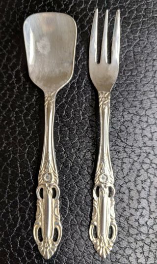Vtg Lady Angela Silver Plated Spoon Fork Set 4 3/4 In Child 