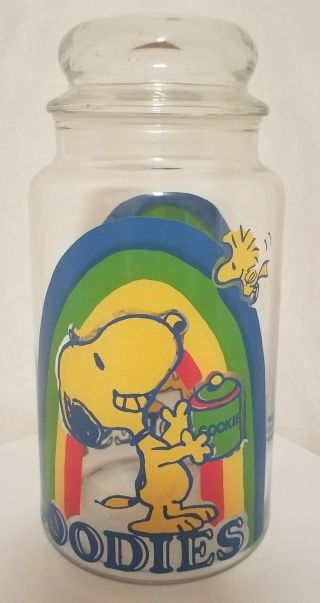 Vintage 1965 Snoopy Peanuts Glass Goodies Jar/container With Lid - Schultz