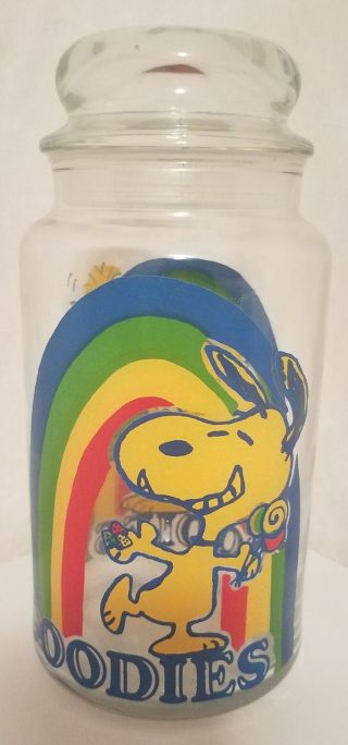 Vintage 1965 Snoopy Peanuts Glass Goodies Jar/Container With Lid - Schultz 4