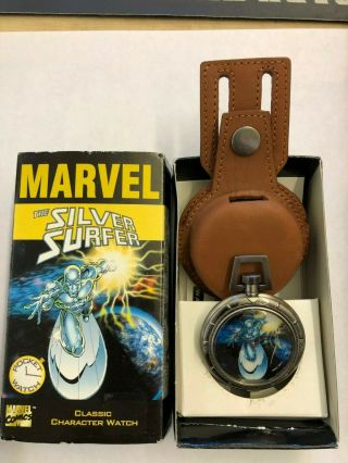 Artwatch Silver Surfer Pocket Watch W/ Leather Case 1996 Marvel Comics