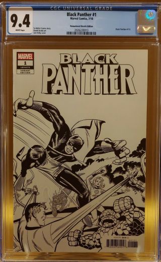 Black Panther 1 Kirby Remastered 1:1000 B&w Sketch Variant Cgc 9.  4 Nm Rare