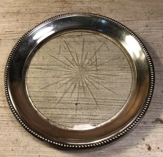 Vintage Frank M Whiting Sterling Silver - Etched Glass Wine Bottle Coaster