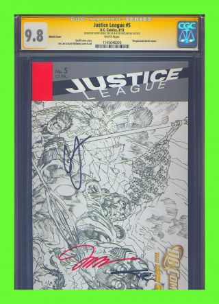 Justice League 5 Sketch Variant Cgc 9.  8 Ss Jim Lee Aquaman Batman Superman
