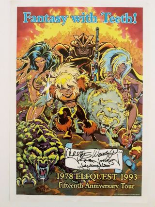 Elfquest 15th Anniversary 1993 Tour Poster Signed R & W Pini,  Mengels,  Johnston
