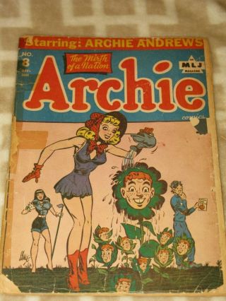 Archie Comics 8 1944 Gd Scarce Classic Cover Book Is Complete Inside Pages Vg,