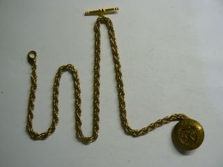 Long Vintage Albert Gold Plated Pocket Watch Chain With Gold Plated Brass Fob
