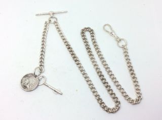 Fantastic Antique Vintage Silver Metal Albert Chain Pocket Watch Medal Fob 46cm