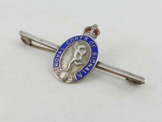 Ww2 Era Royal Corps Of Signals Silver & Enamel Kc Sweetheart Brooch / Badge