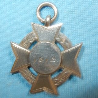 Antique 1912 Sterling Silver Pocket Watch Fob Medal Maltese Cross - 10.  4 Grams