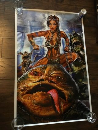44inx28in Greg Horn Autographed Lithograph Star Wars Princess Leia Slave Leia