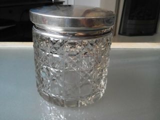 Antique Hallmarked Sterling Silver & Cut Glass Powder Jar