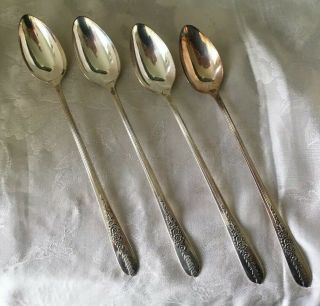 4 Vintage 1940s Ice Tea Spoons Nobility Silver Plate - Royal Rose Pattern