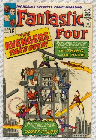 Fantastic Four 26 (1964) Very Good Minus (3.  5) 4th Avengers X - Over Lee Kirby