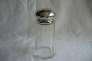 Antique / Vintage Cut Glass Sugar Shaket With Solid Silver Top.