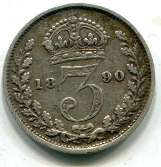 1890 Solid Sterling Silver Vintage Retro Threepence Queen Victoria Britain
