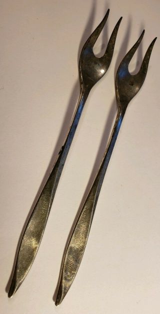 2 Oneida Heirloom Sterling Silver 5 1/2 " Two Pronged Pickle Olive Forks.  30.  5g