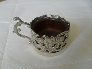 Antique Art Nouveau Solid Silver Cup Holder With Wooden Cup Hallmarked 1909