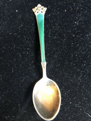 Th.  Olsens Norway Sterling Silver Enamel 925s Demitasse Spoon Green - Anitra Patt.