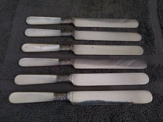 6 J.  Russell & Co Mother Of Pearl And Sterling Breakfast Knives