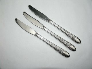 NATIONAL SILVER Co 1937 ROSE AND LEAF SILVER GRILLE KNIVES HOLLOW HANDLE 8.  5 