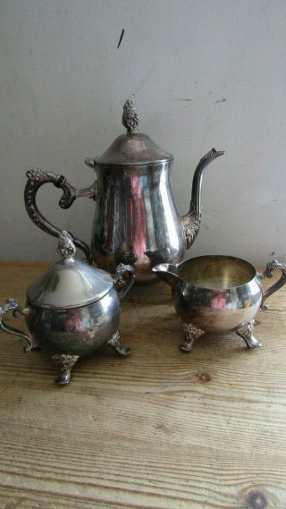 Vintage Silver Plate Coffee Pot,  Milk Jug And Sugar Pot With Lid