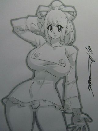 Roll Megaman Rockman Girl Sexy Busty Sketch Pinup - Daikon Art