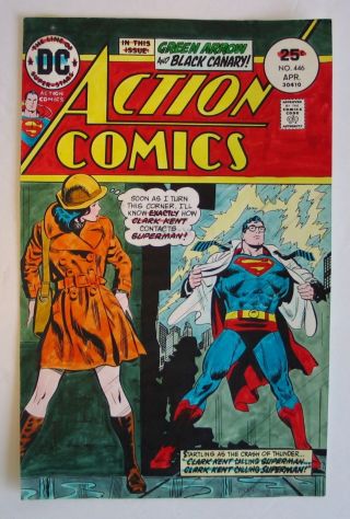 Hand Painted And Signed Comic Book Cover Art Color Guide Superman Action Comics