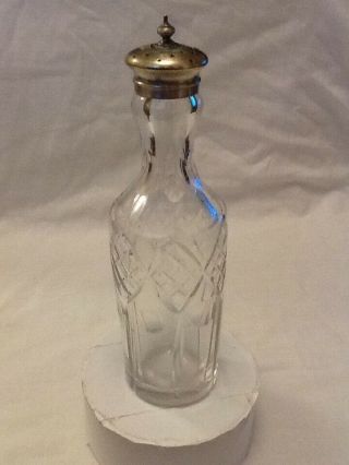 Vintage Glass Vinegar Bottle With Silver Plate Top,