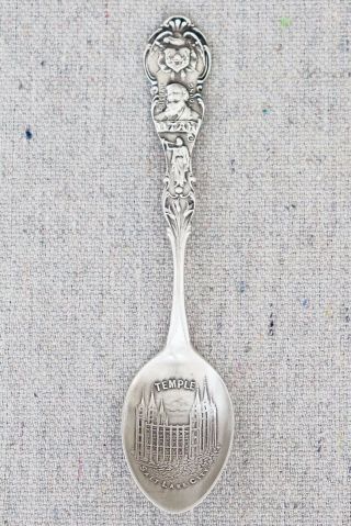 Antique Sterling Silver Souvenir Spoon Mormon Temple Salt Lake City Utah 4¼ "