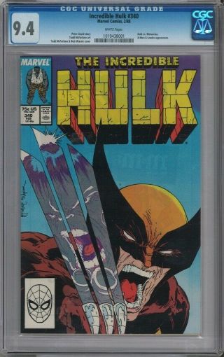The Incredible Hulk 340 | Cgc 9.  4 | Marvel 1988 | Hulk Vs.  Wolverine