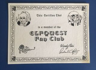 Elfquest Fan Club Blank Member Certificate