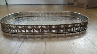 Large Chased English Silver Plate On Copper Tray With Galleried Edge 43cms 2