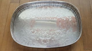 Large Chased English Silver Plate On Copper Tray With Galleried Edge 43cms 3