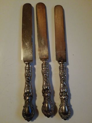 Vintage 1835 R Wallace Silverplate Floral Pattern 3 Knives 1902