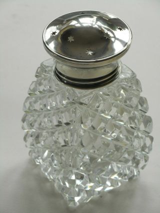 Antique Solid Sterling Silver Mounted Cut Glass Sugar Sifter