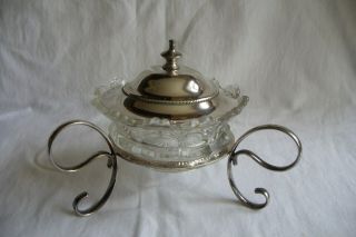 Vintage / Antique We&co Silver Plated Stand With Glass Jam Pot And Lid.