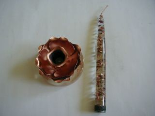 Vintage copper colored lucite candle and holder copper flakes clear 8 