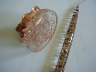 Vintage copper colored lucite candle and holder copper flakes clear 8 