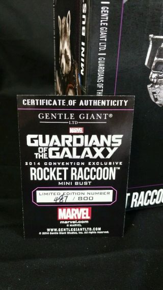 Sdcc 2014 Guardians of the Galaxy Rocket Raccoon Gentle Giant mini bust 487/800 2