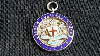 1935 Silver & Enamel Fob Medal London Business Houses A S A Swimming Team 1