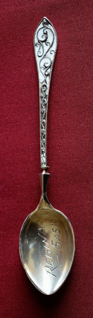 Regina Saskatchewan Sask Canada Sterling Silver Souvenir Spoon.  Unusual
