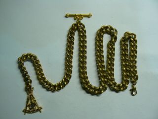 Lovely Vintage Gold Plated Albert Pocket Watch Chain With Gold Plate Masonic Fob