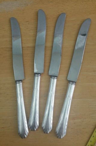 4 Vintage Art Deco French Hollow Handle Silverplated " 9 1/2 " Dinner Knives