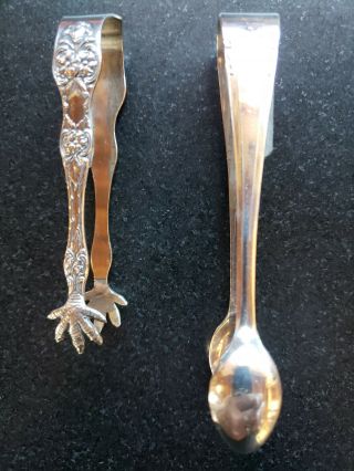Two Vintage Early 20th Century Silver Plated Sugar Tongs,  Norwegian And English