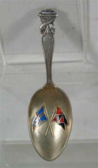 1893 Americas Cup Yacht Race Sterling Silver Figural Enameled Souvenir Spoon