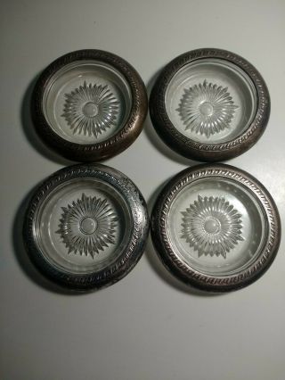 Vintage Sterling Silver And Glass Starburst Coasters,  Set Of 4 Matching
